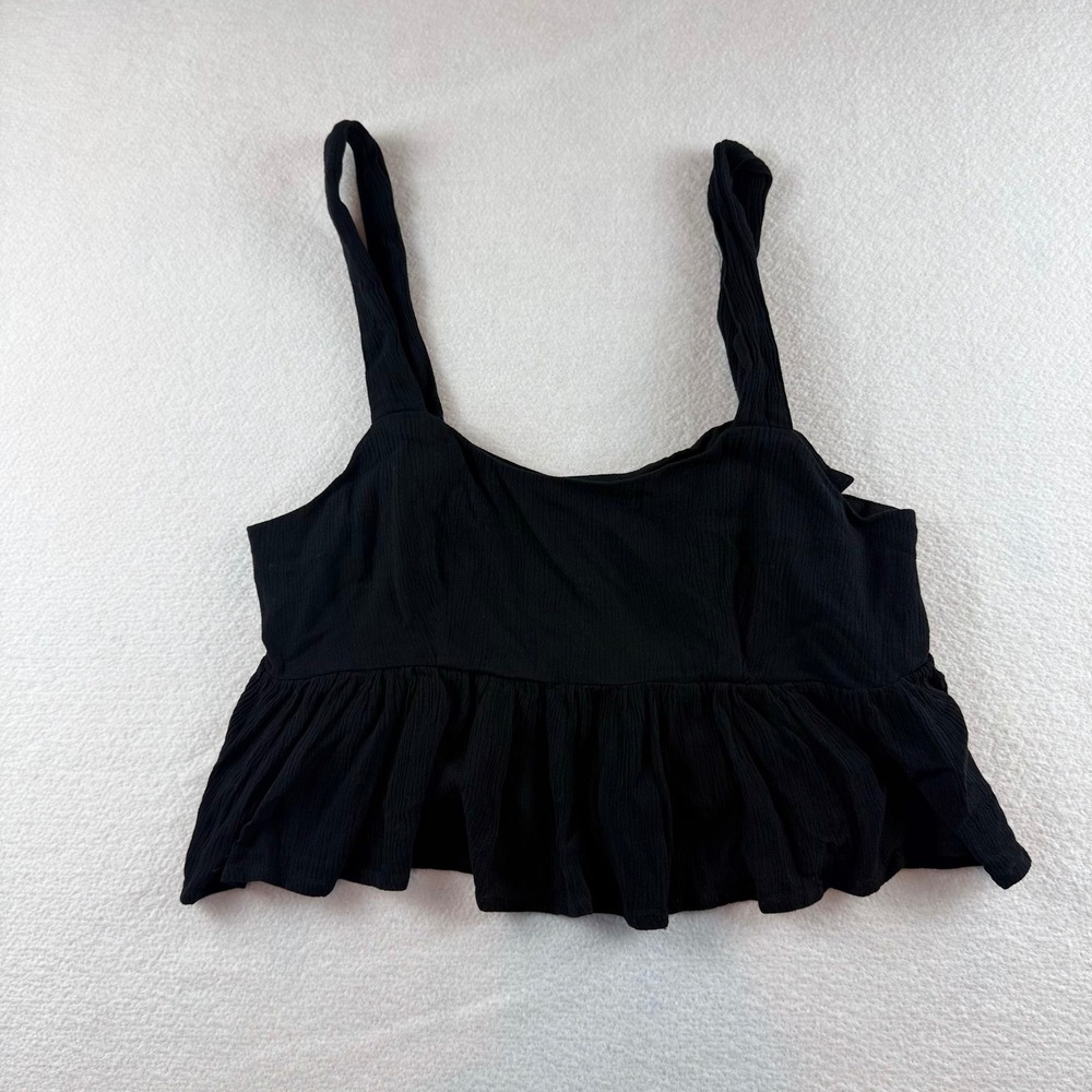 Z Supply Womens Black Crinkle Rayon Peplum Crop Top Square Neck ZT231213S Large